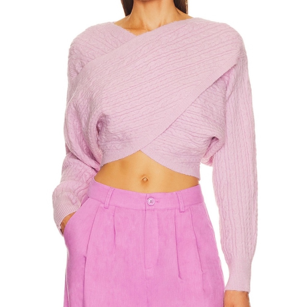 Astr Lavender Pink Cropped Cable Knit Scoop Sweater